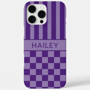 Coque iPhone 16 Pro Max Violet à carreaux rayé personnalisé