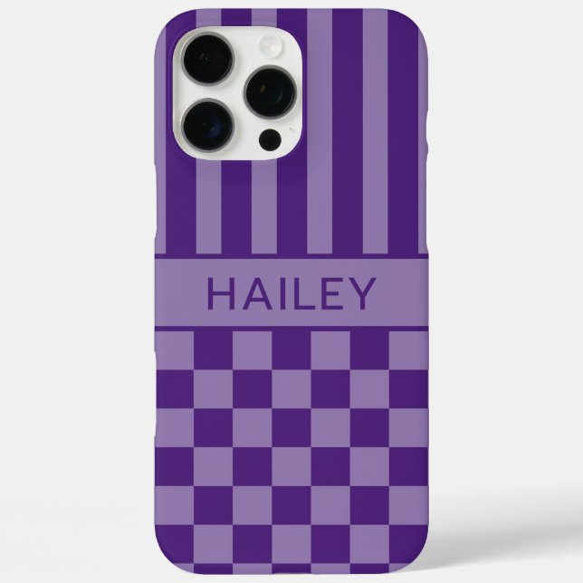 Coques Case-Mate iPhone Violet à carreaux rayé personnalisé (Verso)