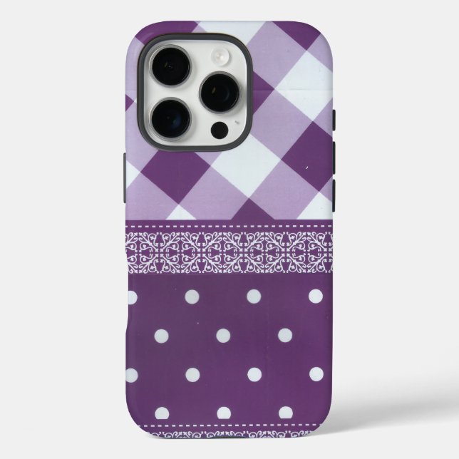 Coques Case-Mate iPhone Violet blanc À damiers Polka Dot Floral Damask Art (Verso)