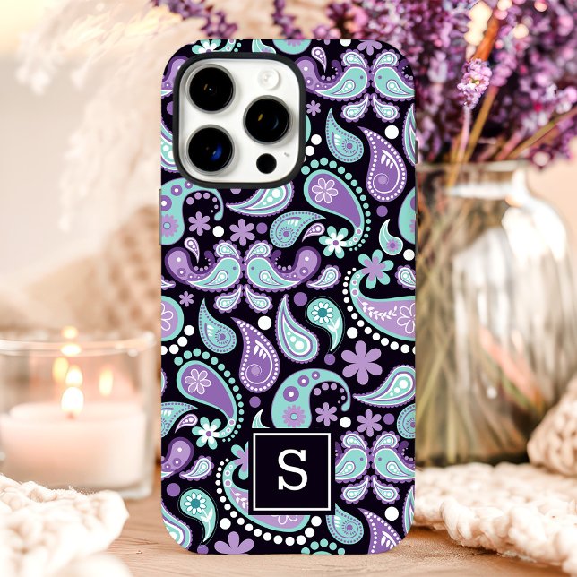 Coques Case-Mate iPhone Violet Bohème Paisley Monogramme Mignon (Créateur téléchargé)