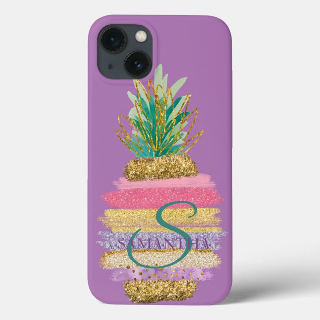 Coques Case-Mate iPhone Violet d'ananas à Parties scintillant rayée (Verso)