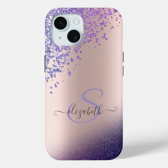 Coques Case-Mate iPhone Violet Glitter Ombre Diamants (Verso)