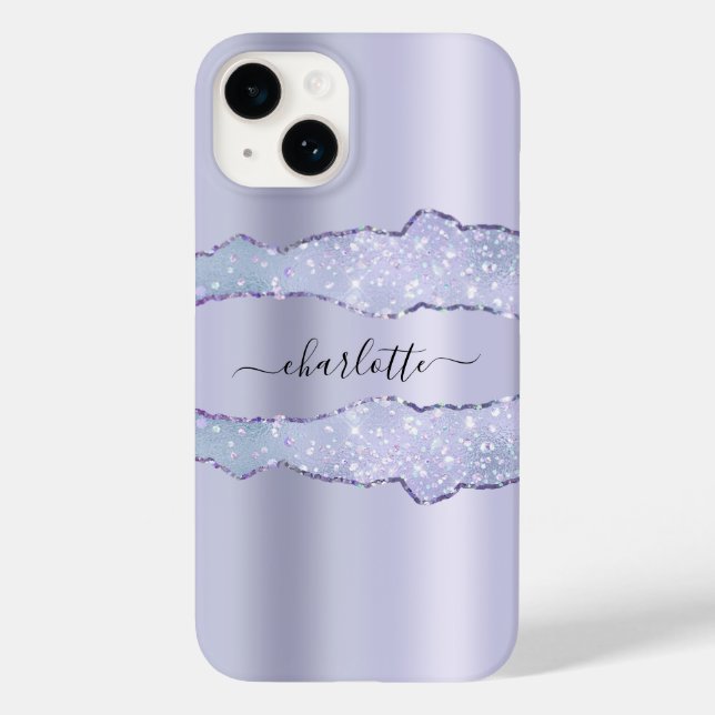 Coques Case-Mate iPhone Violet lavande agate marbre nom script (Verso)