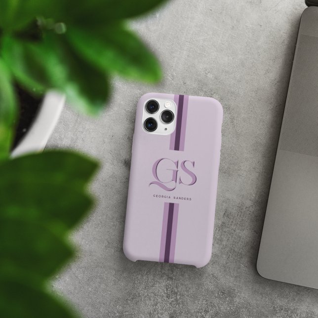 Coques Case-Mate iPhone Violet | Monogramme Rayures Chic (Créateur téléchargé)