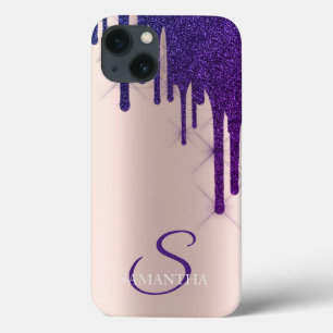 Case-Mate iPhone Case Violet Pailleté Élégant avec Gouttes Rose Gold