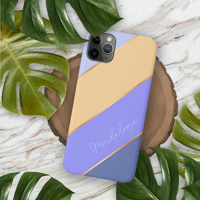 Coques Case-Mate iPhone Violet Pourpre Bleu Pastel Jaune Rayures Personnal (Créateur téléchargé)