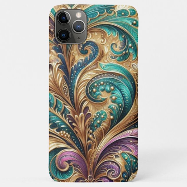 Coques Case-Mate iPhone Violet Pourpre Sarcelle Bleu Vert Or Paisley Motif (Dos)