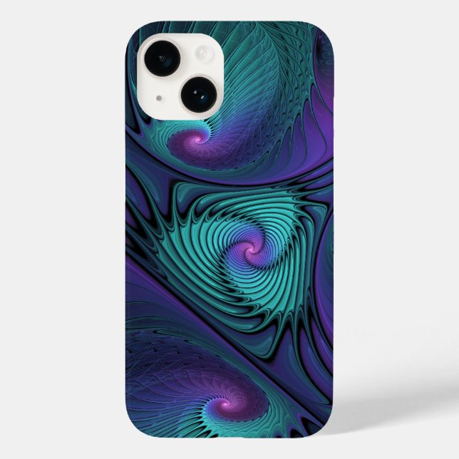 Coques Case-Mate iPhone Violet Rencontre Turquoise Moderne Art Fractal Abs (Verso)