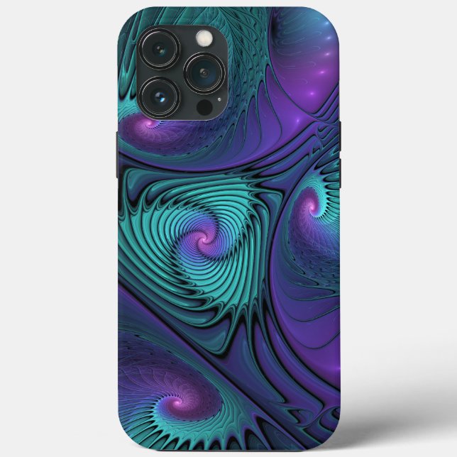 Coques Case-Mate iPhone Violet Rencontre Turquoise Moderne Art Fractal Abs (Verso)