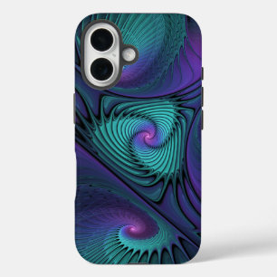 Coque Pour iPhone 16 Violet rencontre Turquoise moderne art fractal abs