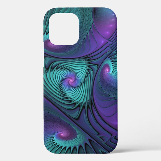 Coques Case-Mate iPhone Violet Rencontre Turquoise Moderne Art Fractal Abs (Verso)