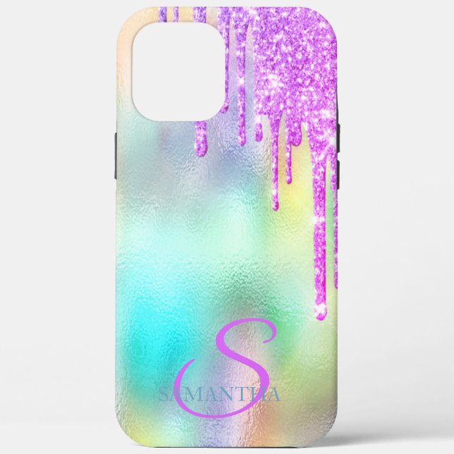 Coques Case-Mate iPhone Violet tendance pailleté holographique à gouttes (Verso)