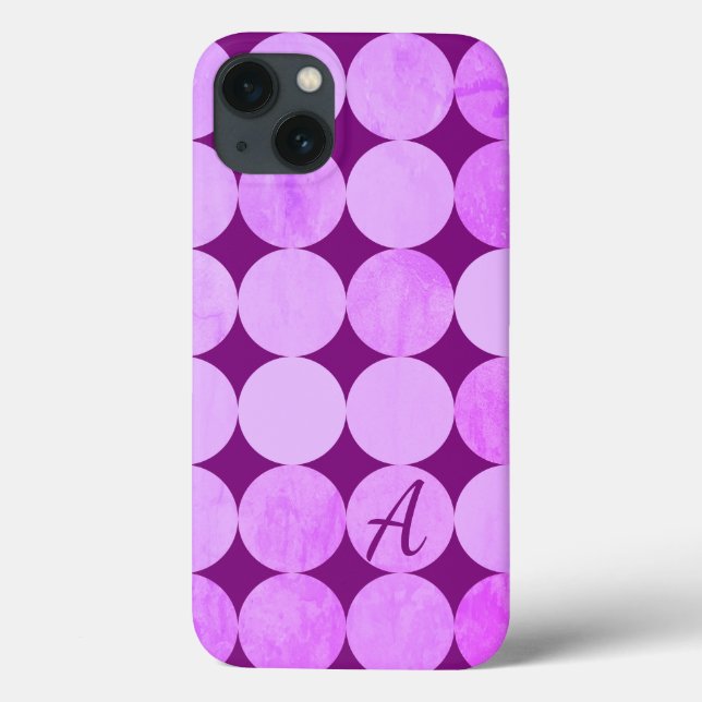 Coques Case-Mate iPhone Violet, Violet Magenta et Cercles roses Monogramme (Verso)