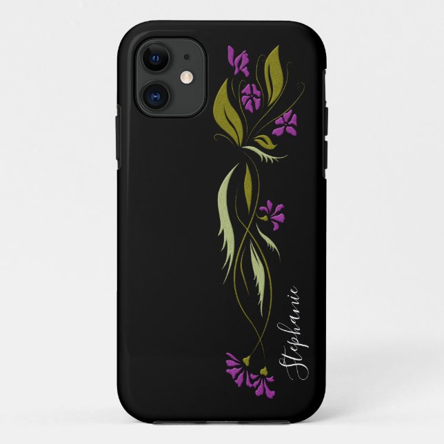 Coques Case-Mate iPhone Violet violet noir floral (Dos)