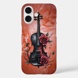 Coque Pour iPhone 16 Violon noir gothique aux roses rouges
