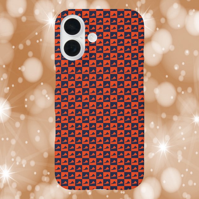 Coques Case-Mate iPhone Virginia Silhouette Checker Pattern Blue Orange (A phone case featuring a pattern of Virginia done in orange and blue)