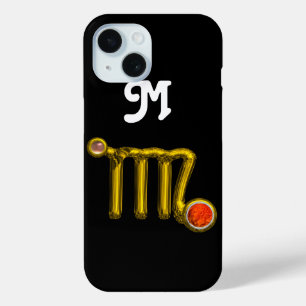 COQUE POUR iPhone 15 VIRGO ORANGE AGATE GOLD ZODIAC SIGNE JEWEL MONOGRA