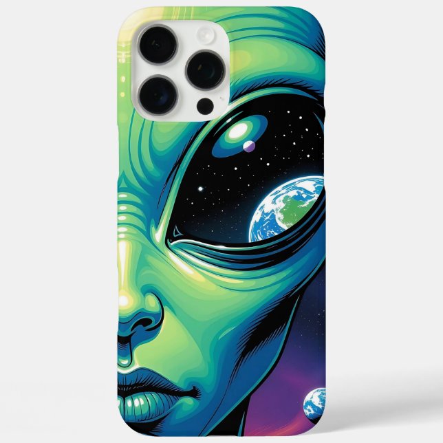 Coques Case-Mate iPhone Visage Alien avec des planètes Réflexions dans les (Verso)