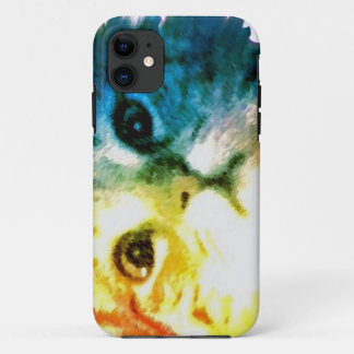Coque iPhone 11 Visage de chat d'arc-en-ciel