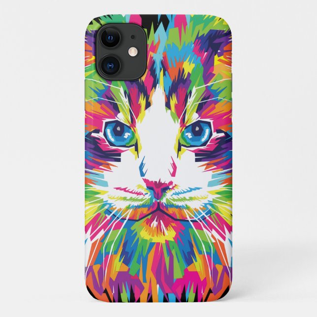 Coques Case-Mate iPhone Visage de Chat Design Géométrique Prismatique-3245 (Dos)