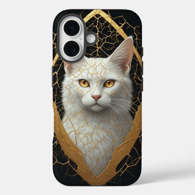 Coques Case-Mate iPhone Visage de chat doré craquelé Art animal mystique ✨ (Verso)