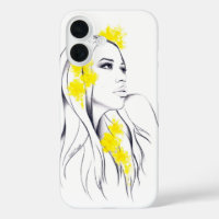 Visage de femme Fleurs jaunes Illustration de mode