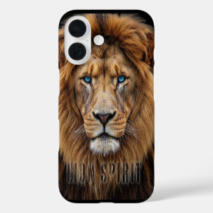 Coque Pour iPhone 16 Visage de lion majestueux aux yeux bleus Faune A