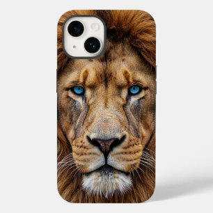 Coque Case-Mate iPhone Visage de lion majestueux aux yeux bleus Faune A