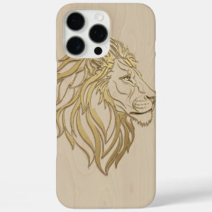 Coque iPhone 16 Pro Max Visage de lion majestueux sur bois beige – Audacie