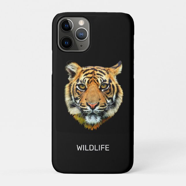 Coques Case-Mate iPhone Visage sauvage de tigre sur noir (Dos)
