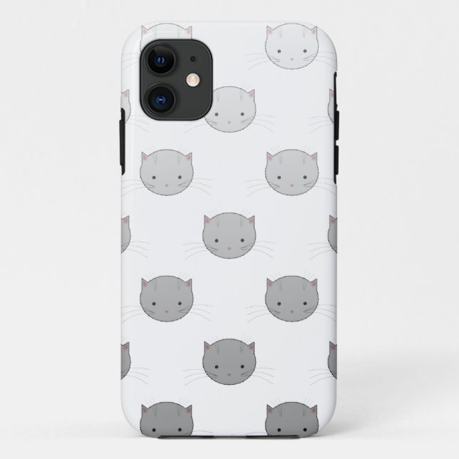 Coques Case-Mate iPhone Visages Kitty mignons en gris blanc noir (Dos)