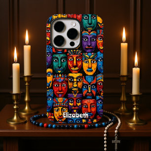 Coque iPhone 16 Pro Visages tribaux Art Déco