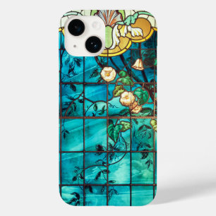 Coque Case-Mate iPhone Vitrail victorien look floral bleu rose