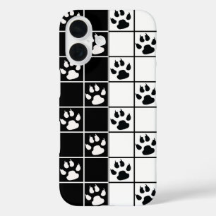 Coque Pour iPhone 16 Vitre blanche noire Cute Paw Plaid
