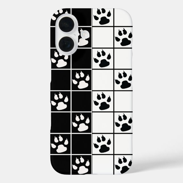 Coques Case-Mate iPhone Vitre blanche noire Cute Paw Plaid (Verso)