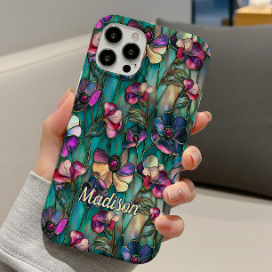 Coque Pour iPhone 16 Vitre teinté floral pourpre