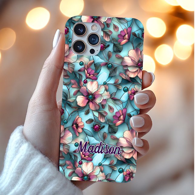Coques Case-Mate iPhone Vitre vitrail floral bleu violet (Créateur téléchargé)