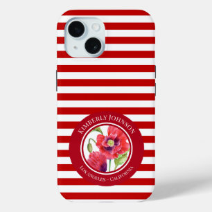 Coque Case-Mate iPhone Vivid Red Poppies Floral Cercle Blanc rayures
