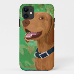 Coques Pour iPhone Vizsla Brown de sourire sur l'arrière - plan vert