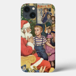iPhone 13 Coque Vœu de Noël vintage, garçon sur les genoux du Père