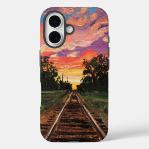 Coque Pour iPhone 16 voie ferroviaire du coucher du soleil
