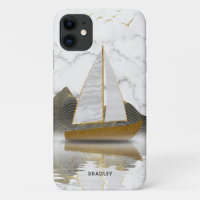Voile de yacht moderne et élégant Marbre doré Nom