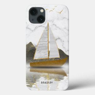 Case-Mate iPhone Case Voile de yacht moderne et élégant Marbre doré Nom