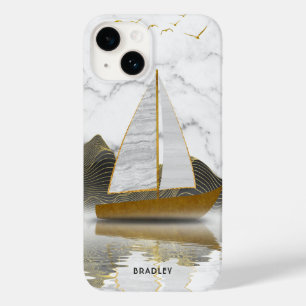 Coque Case-Mate iPhone Voile de yacht moderne et élégant Marbre doré Nom