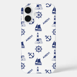 Coque Pour iPhone 16 Voile Motif illustratif Marine Bleu+Blanc