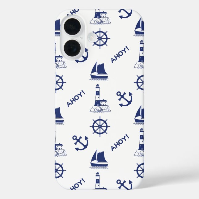 Coques Case-Mate iPhone Voile Motif illustratif Marine Bleu+Blanc (Verso)