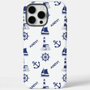 Coque iPhone 16 Pro Max Voile Motif illustratif Marine Bleu+Blanc