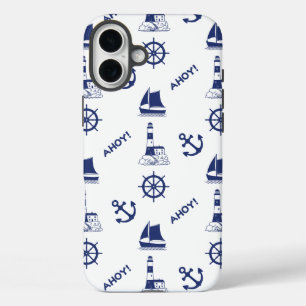 Coque Pour iPhone 16 Plus Voile Motif illustratif Marine Bleu+Blanc