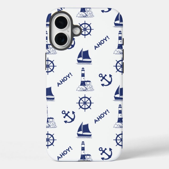 Coques Case-Mate iPhone Voile Motif illustratif Marine Bleu+Blanc (Verso)