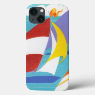 Etui iPhone 13 Voiliers abstraits colorés vintages dans l'eau